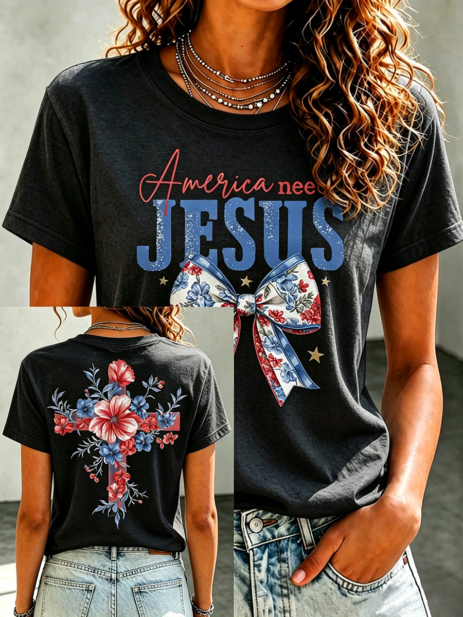 American Jesus Faith Memorial Printed Casual T-Shirt