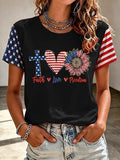 Women'S American Flag Cross Casual Round Neck T-Shirt