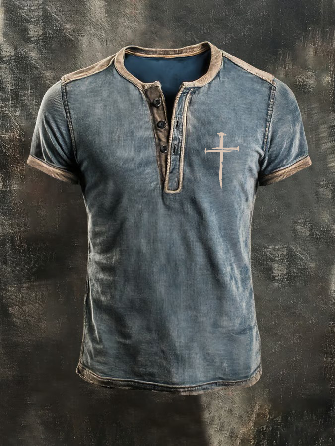 Men'S Faith Cross Henry Button Top