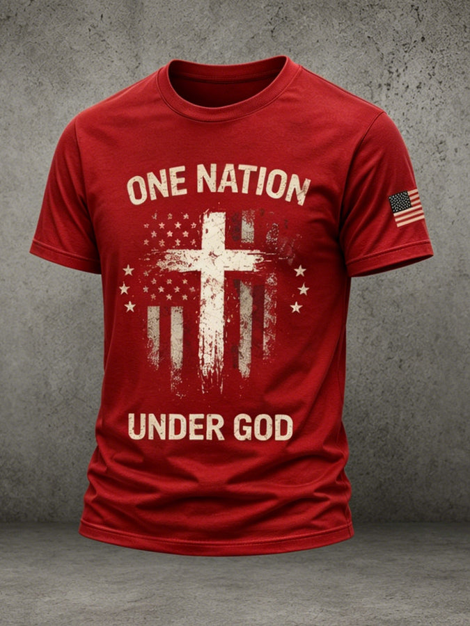 Men'S ONE Nation Under GOD Short Sleeve Round Neck T-Shirt