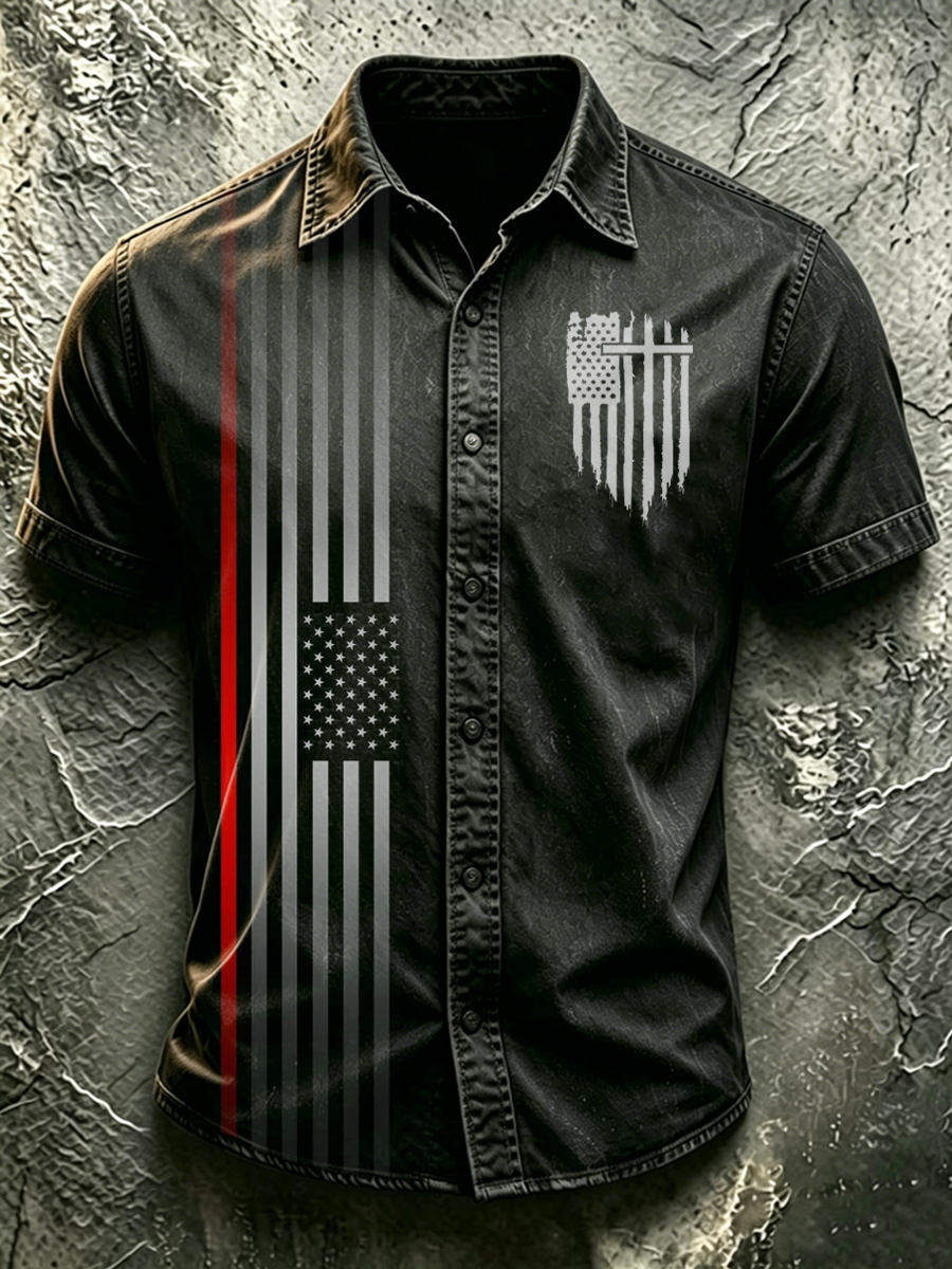 Men'S American Independence Day Retro Printed Short Sleeved Shirt