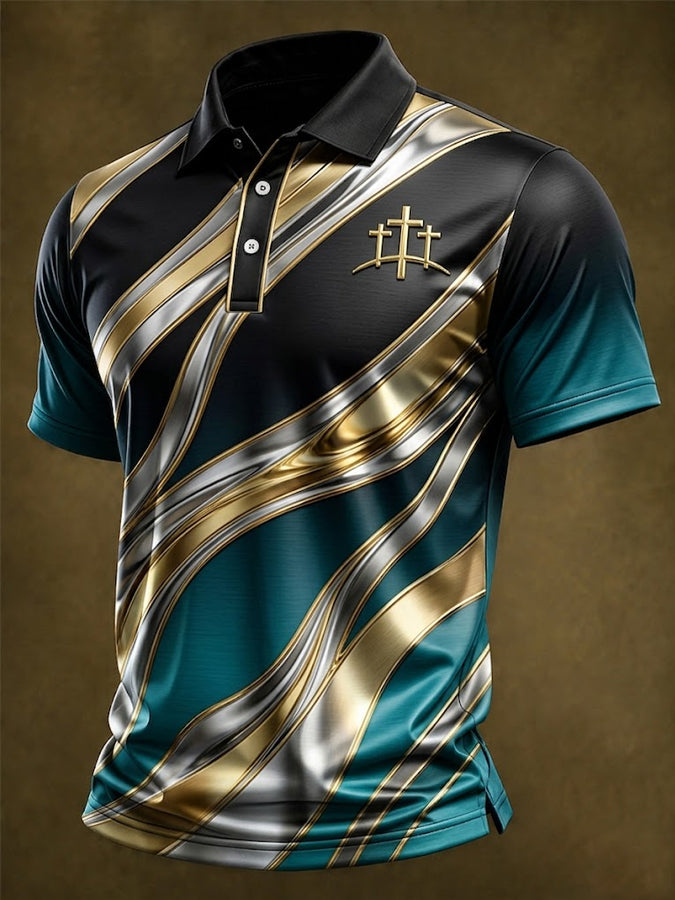 Men's Golden Streamline Gradient Religious Beliefs Polo Shirt