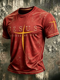 Religious Belief Cross Washed And Worn Print Round Neck T-Shirt