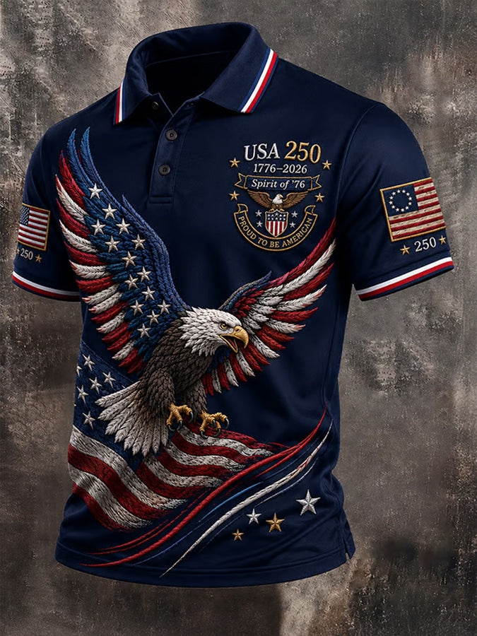 Men's America Flag Printed Polo Shirt