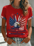 Women'S American Flag Art Printed Round Neck T-Shirt