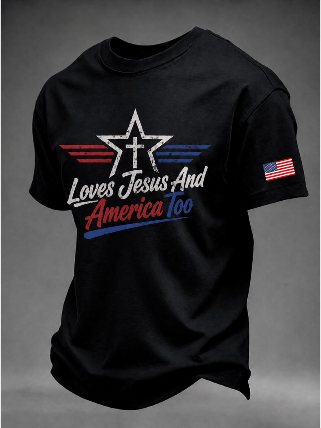 Men's Loves Jesus And America Too Printed Crew Neck Tee