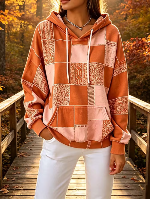 Women's Vintage Hoodie Geometric Hoodie