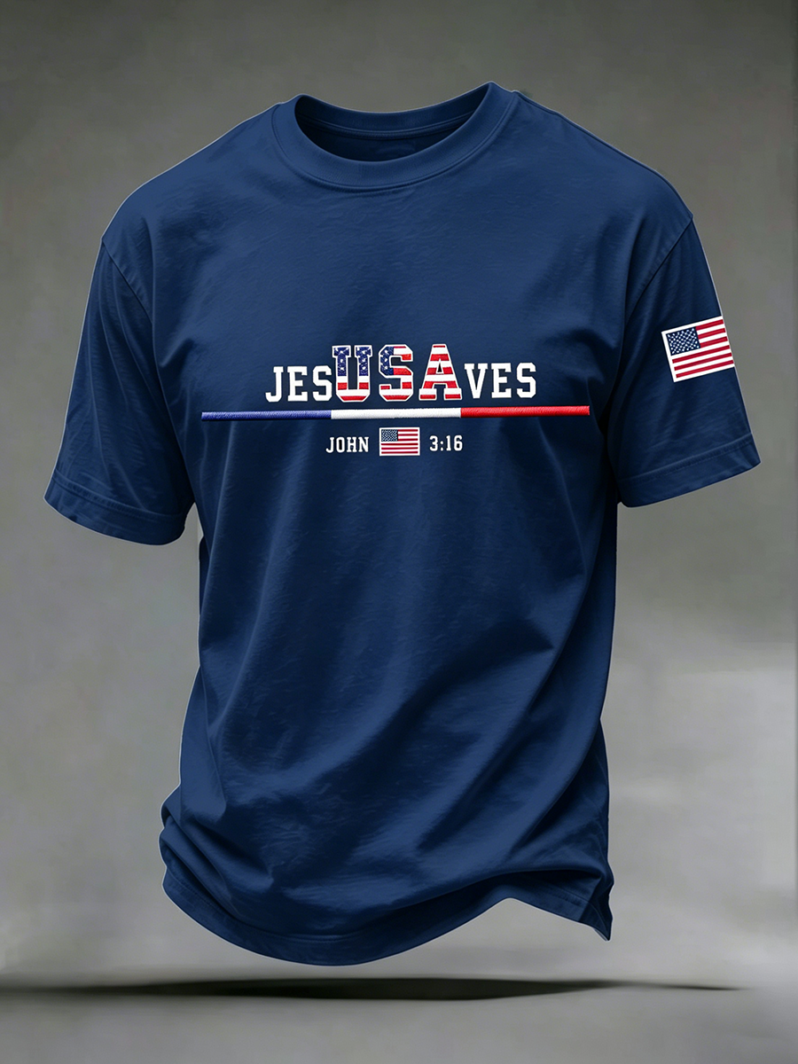 Faith Jesus Cross Embroidered Printed Casual Round Neck T-Shirt