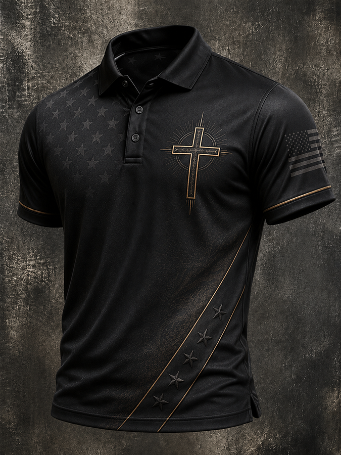 Men'S Casual Faith Graphic Print Short Sleeve Polo Shirt