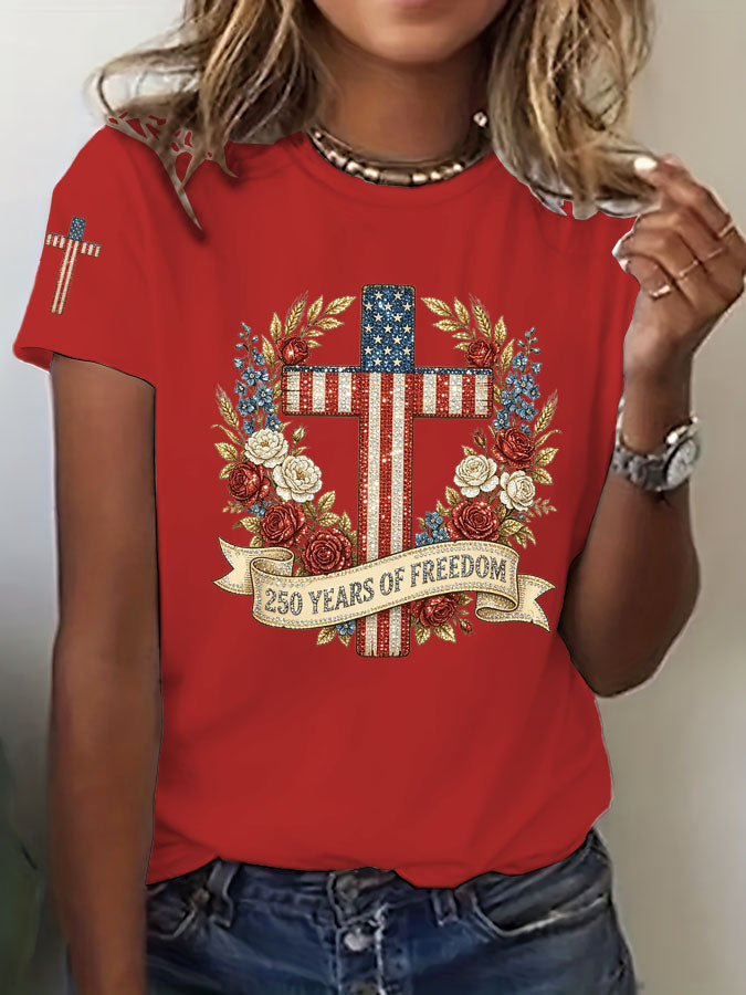 Women's America 250 Christian Cross T-shirt