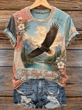 Women's Fly High Jackie Bald Eagle Memorial Patchwork Vintage T-Shirt