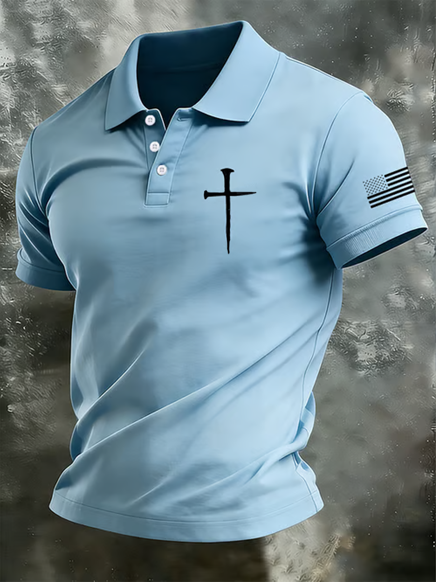 Men'S Retro Faith Casual Printed Polo Shirt