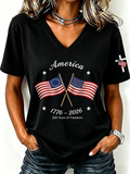 Women'S America Flag Print Printed T-Shirt