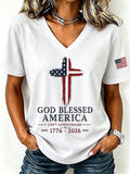 God Blessed America Commemorative Print V-Neck T-Shirt