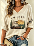 V-Neck Retro Forever Free Jackie Print T-Shirt