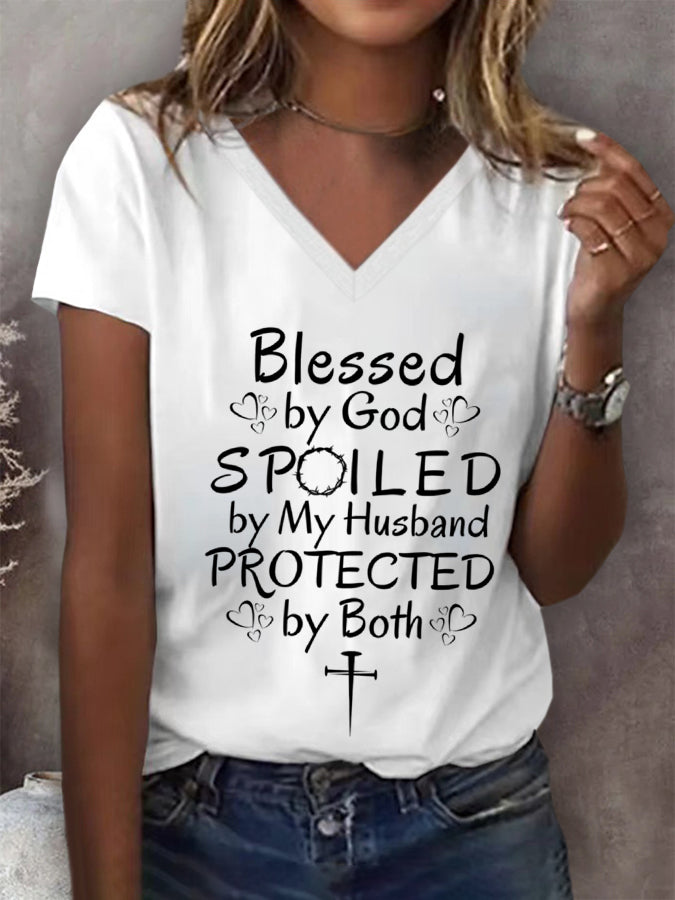 Ladies' Casual Animal Print V-Neck T-Shirt