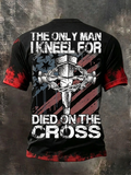Men's America's 250th Anniversary Stand For The Flag Kneel For The Cross Faith Christian Cross Print T-Shirt