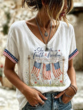 Women's Religious Beliefs Retro Floral Design Vacation V-neck Top