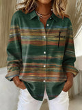 Women's Autumn Faith Cross Striped Printed Button-up Shirt