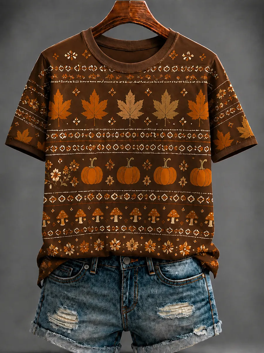 Women'S Autumn Pumpkin Printed T-Shirt