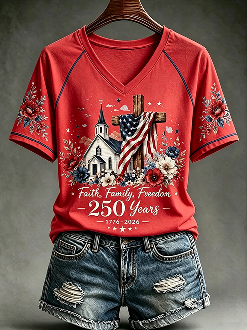 250th Anniversary of Women's Faith in Family Freedom 1776-2026 Printed T-shirt