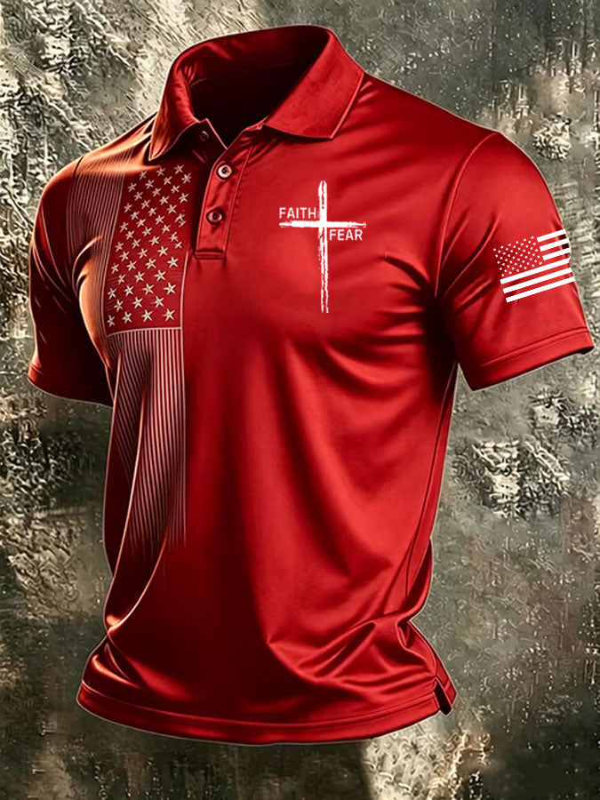 Men'S America Flag Cross Print Casual Polo Shirt