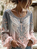 Women's Religious Floral Printed Casual Cotton and Linen Top