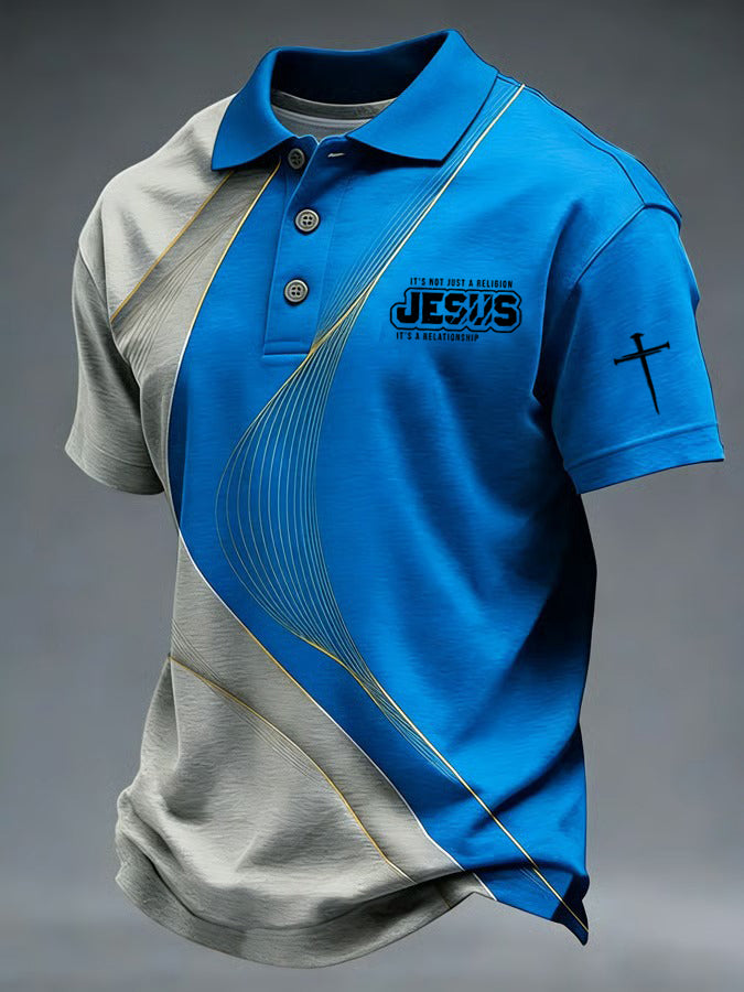 Men's Retro Faith Cross Print Casual Polo Shirt