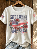 Women's God shed his grace on thee American Flag Printed Casual T-shirt