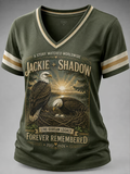 V Neck Retro Jackie Forever Our Queen Print T-Shirt