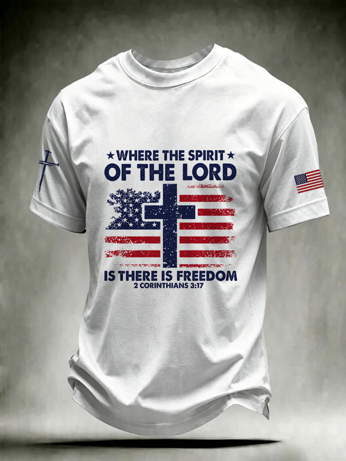 Men's Where The Spirit Of The Lord Is There Is Freedom Print Short Sleeve T-shirt