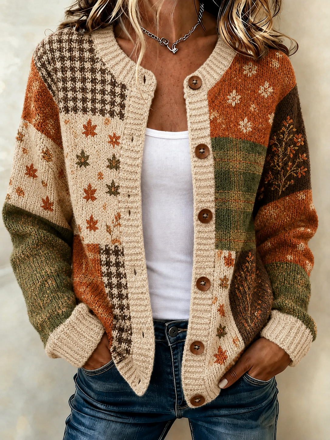 Women's Casual Patchwork Autumn Wool Cardigan