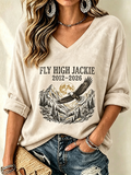 Women's V-Neck Jackie Forever Our Queen Printed T-Shirt