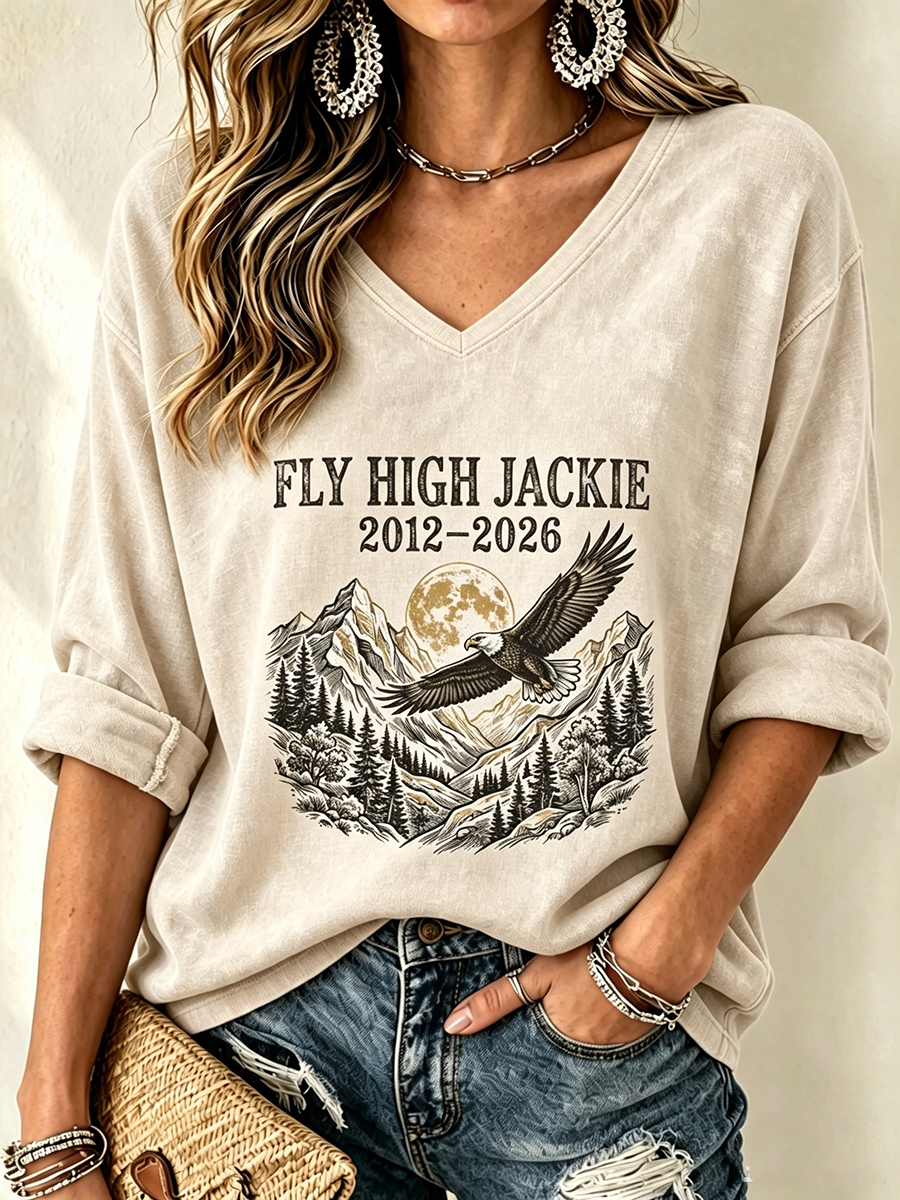 Women's V-Neck Jackie Forever Our Queen Printed T-Shirt