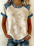Women'S Floral Print Faux Denim Casual Top