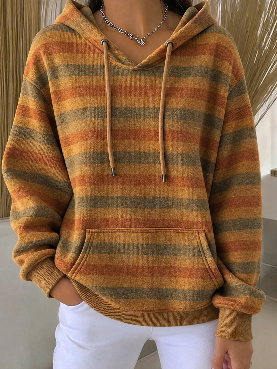 Women's Retro Stripe Printed Hoodie