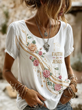 Women's Faith In Jesus Rose Gold Line Print Puff Sleeve Tunic Top