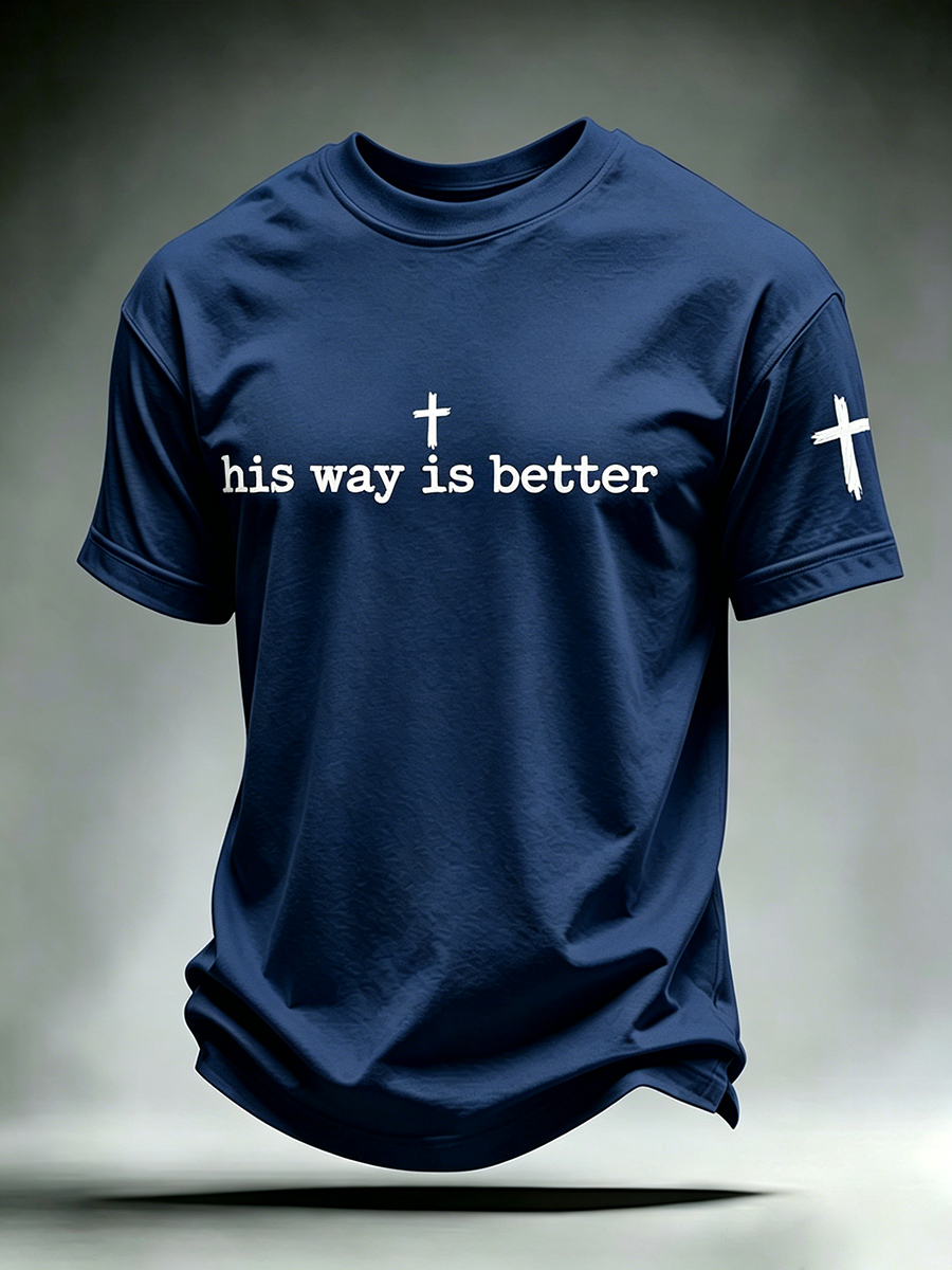 Faith Jesus Cross Slogan Commemorative Print Round Neck T-Shirt