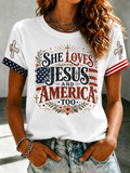 Women'S She Loves Jesus And America Too Printed T-Shirt