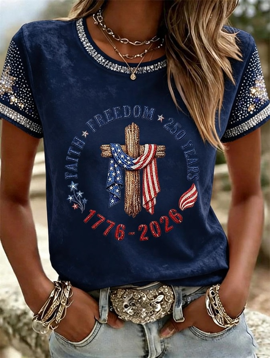 American 250th Anniversary Rhinestone Design Women's T-Shirt
