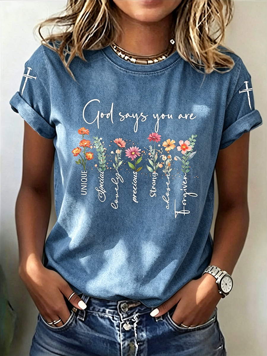 Faith In Jesus Slogan Slogan Commemorative Print Casual T-Shirt
