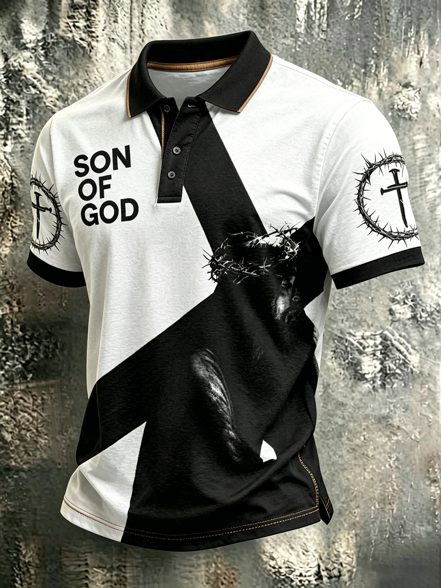 Religious Belief Cross Print Lapel Top