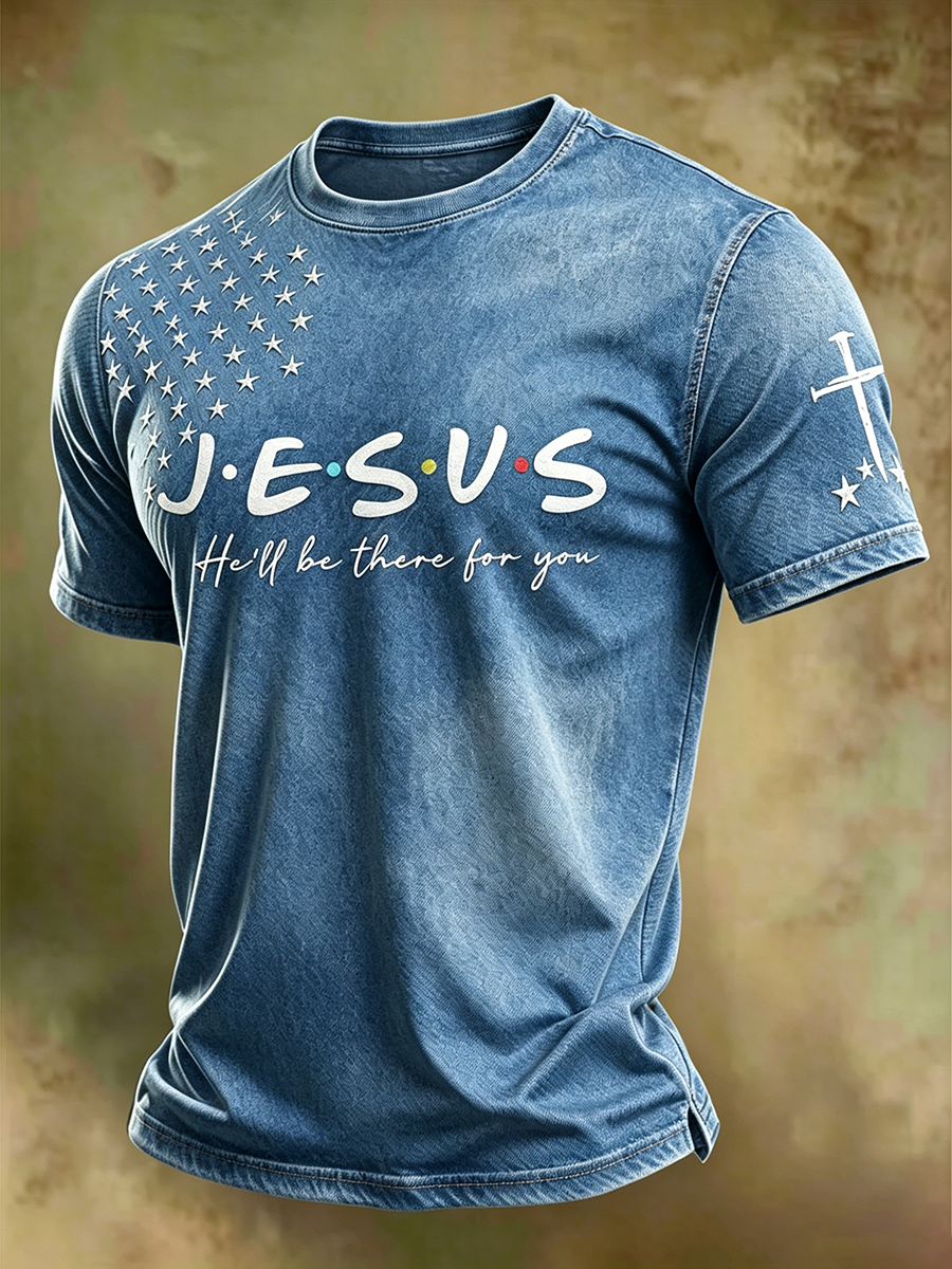 Jesus Faith Memorial Washed Vintage Printed Round Neck T-Shirt