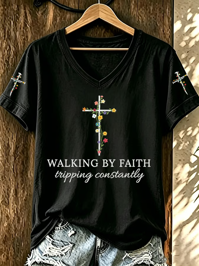 Faith In Jesus Slogan Slogan Commemorative Print Casual T-Shirt