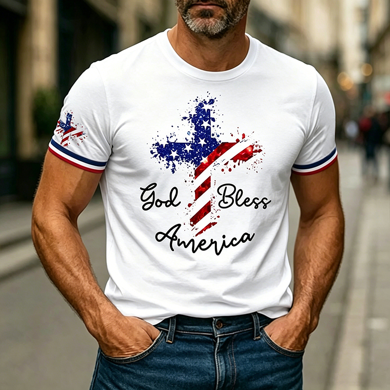 Men'S US 250th Anniversary Cross Print Casual T-Shirt