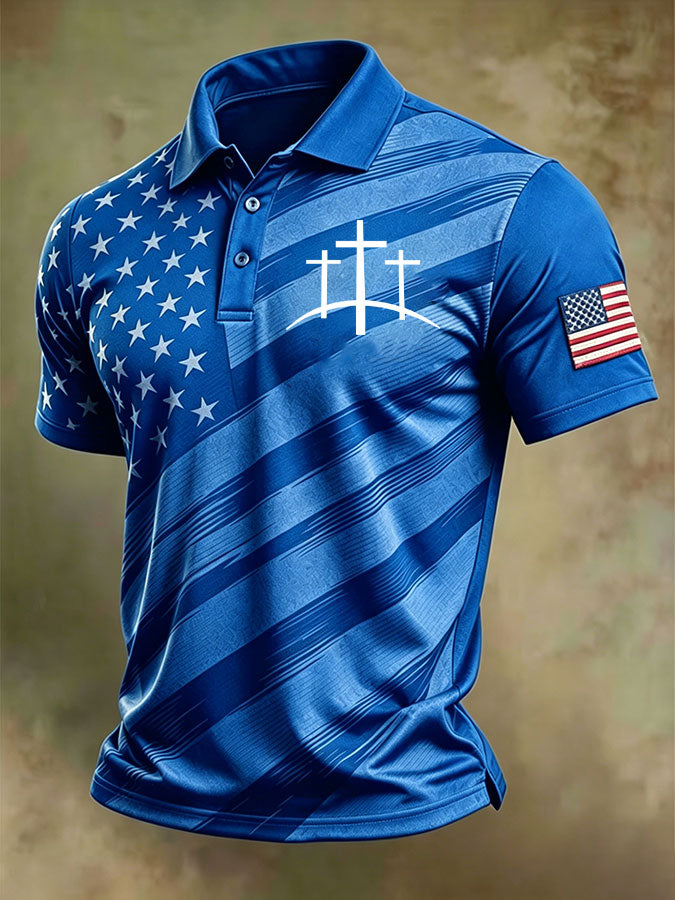 Men'S America Flag Print Casual Polo Shirt