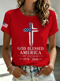 Women's Religious Beliefs American Flag 250th Anniversary Print Casual Top