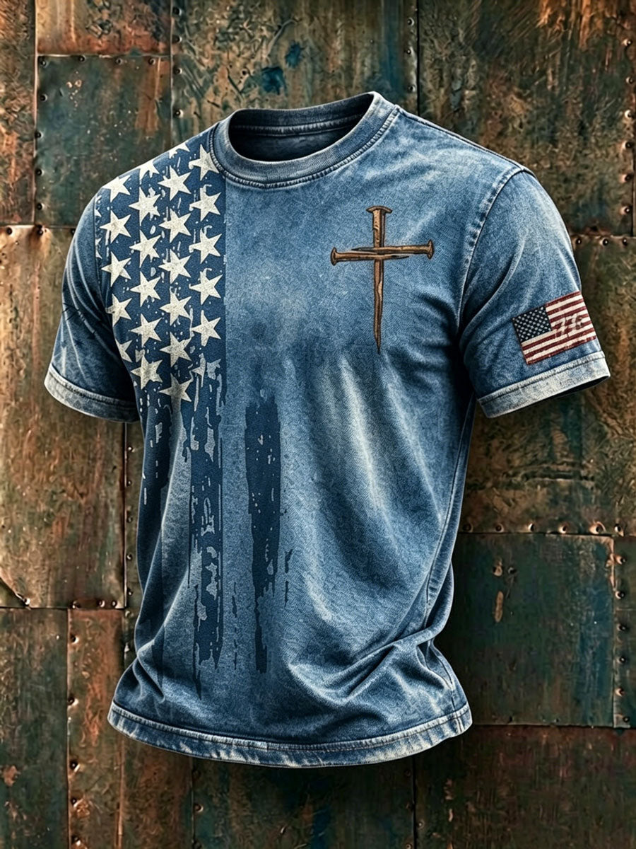 Men'S USA Independence Day Faith Art Printed T-Shirt