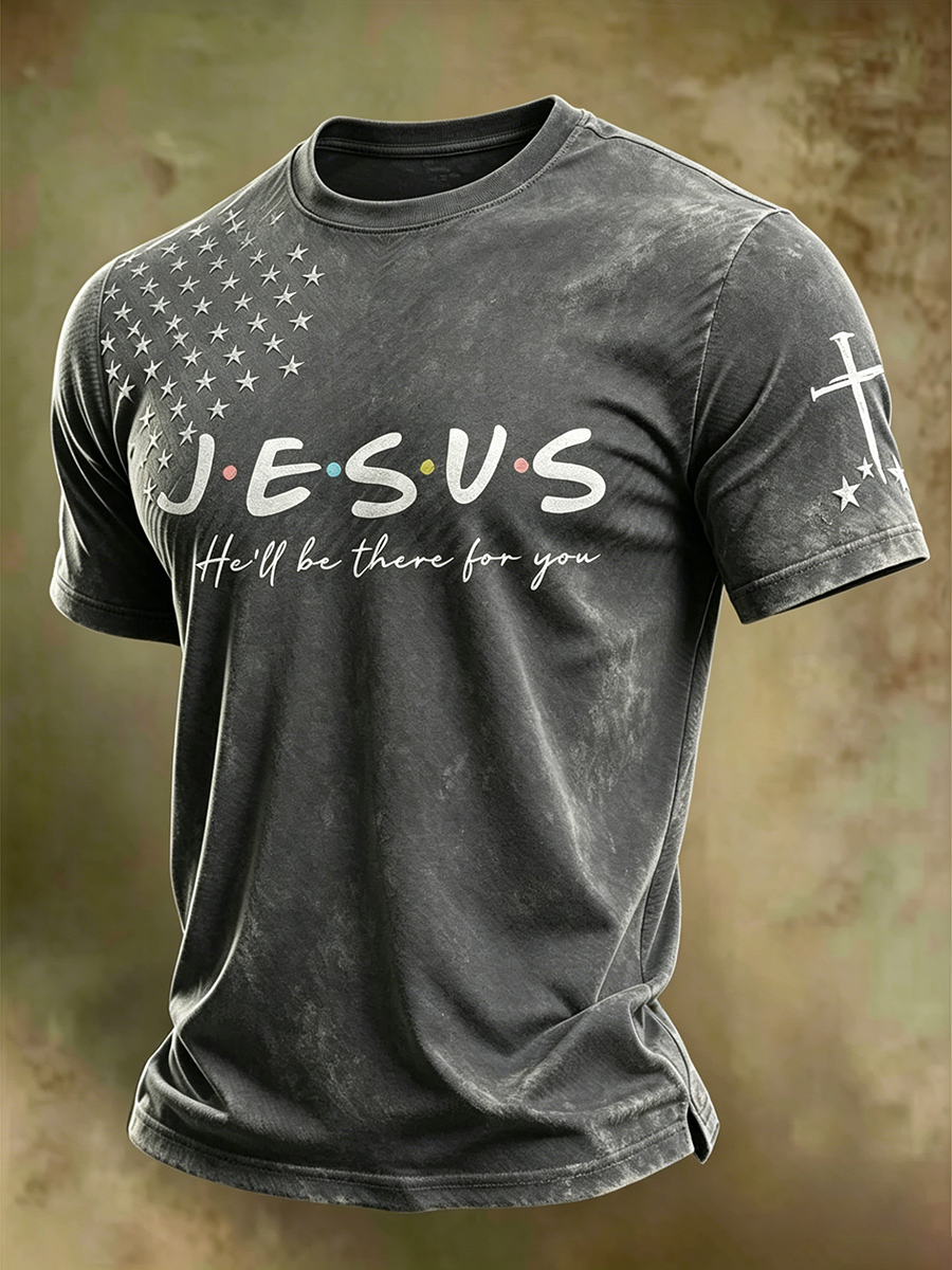 Jesus Faith Memorial Washed Vintage Printed Round Neck T-Shirt