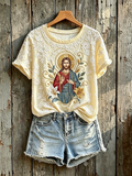 Women'S Jesus Faith Flower Art Printed T-Shirt